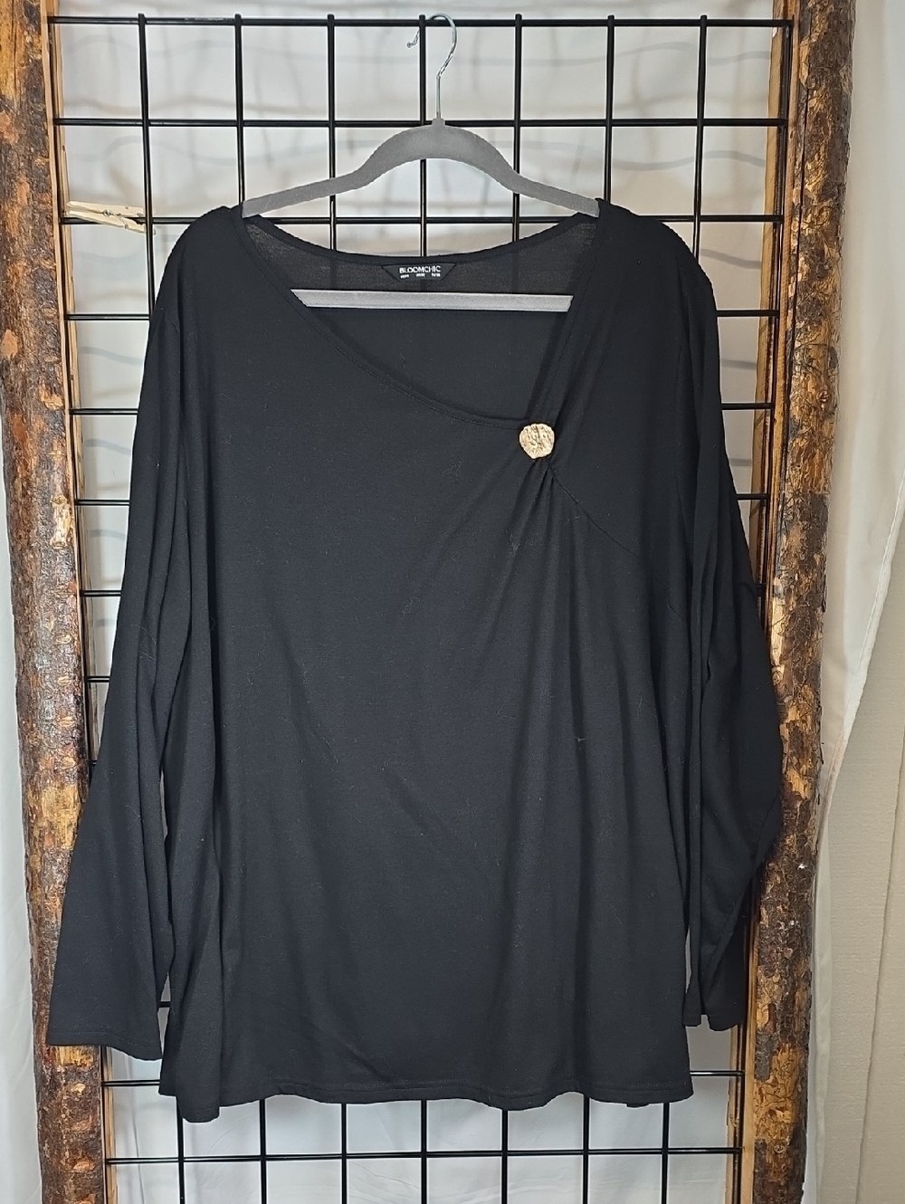BloomChic Black Long Sleeve Top with Gold Accent